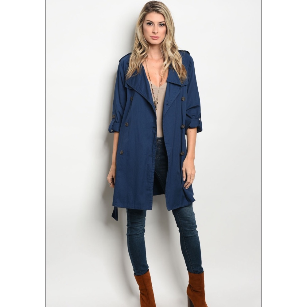 Trendy Navy Blue Coat - Picture 2 of 3
